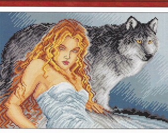 Wolf Woman cross stitch pattern, pdf instant download xstitch design, pdf cross stitch pattern to download, aida count xstitch pdf pattern