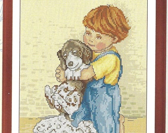 Cross Stitch Pattern - Boy and dog, kids pattern, love pets pattern