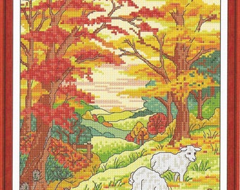 Autumn Fall cross stitch pattern, pdf instant download xstitch design, pdf cross stitch pattern to download, aida count xstitch pattern