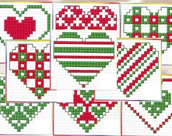 9 Valentine hearts cross stitch patterns, pdf instant download xstitch design, pdf cross stitch pattern to download, aida count xstitch pdf