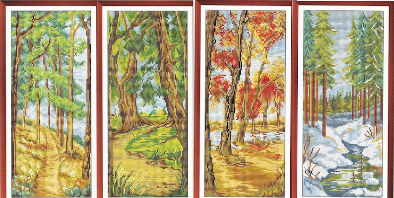 pdf instant download xstitch design pdf cross stitch pattern to download Autumn 4 Seasons pdf cross stitch design aida count xstitch pdf