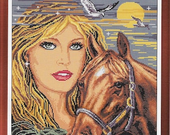 Horse cross stitch design, pdf instant download xstitch design, pdf cross stitch pattern to download, aida count xstitch pdf pattern