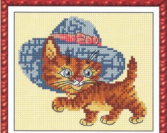 Kittie cross stitch kids design, pdf instant download xstitch design, pdf cross stitch pattern to download, aida count xstitch pdf pattern