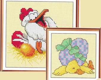 Easter Chicken cross stitch, pdf instant download xstitch design, pdf cross stitch pattern to download, aida count xstitch pdf pattern