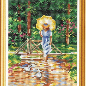 in Park Cross Stitch Pattern, Afternoon in the garden cross stitch pattern, summer garden cross stitch pattern, pdf pattern instant download