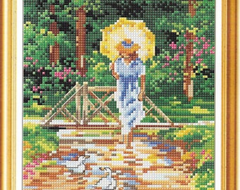 in Park Cross Stitch Pattern, Afternoon in the garden cross stitch pattern, summer garden cross stitch pattern, pdf pattern instant download