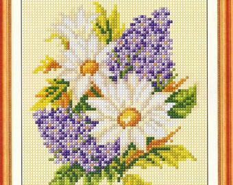 Bunch of flowers cross stitch design, pdf instant download xstitch design, pdf cross stitch pattern to download, aida count xstitch pattern