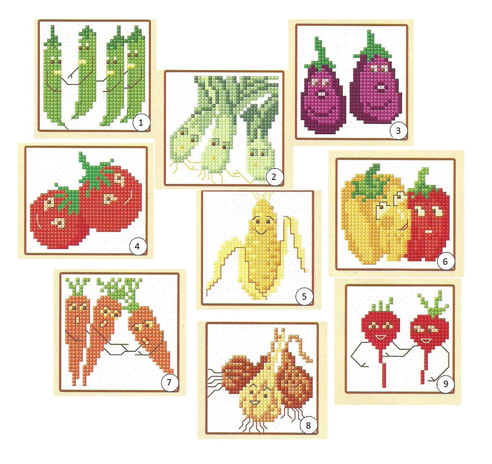 Cross Stitch Pattern Happy Veggies, 9 Vegetable Patterns Included Etsy