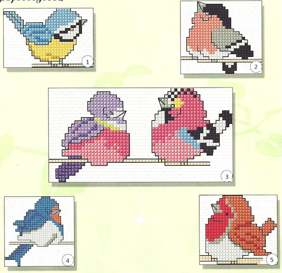 Birds Cross Stitch Pattern 5 Birds Patterns Included Animal Etsy
