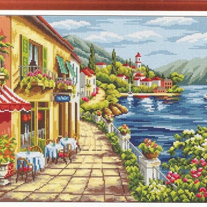 Sea view cross stitch pattern, pdf instant download xstitch design, pdf cross stitch pattern to download, aida count xstitch pattern