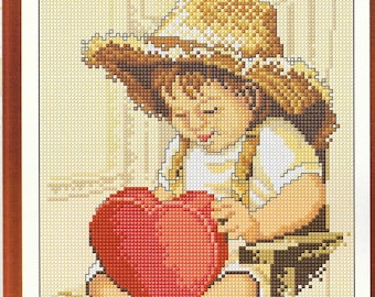 Gift heart cross stitch design, pdf instant download xstitch design, pdf cross stitch pattern to download, aida count xstitch pdf pattern