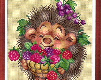 Hedgehog cross stitch pattern, pdf instant download xstitch design, pdf cross stitch pattern to download, aida count xstitch pdf pattern
