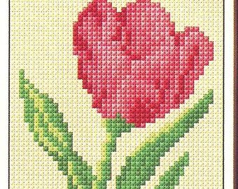 Tulp Cross Stitch Patroon, bloem kruissteek patroon, lente bloemen kruissteek, tulp bloemenpatroon, gemakkelijk te naaien, direct downloaden
