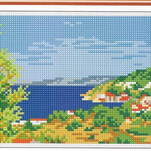 Sea view cross stitch pattern, pdf instant download xstitch design, pdf cross stitch pattern to download, aida count xstitch pattern