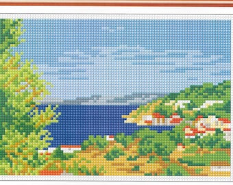 Sea view cross stitch pattern, pdf instant download xstitch design, pdf cross stitch pattern to download, aida count xstitch pattern