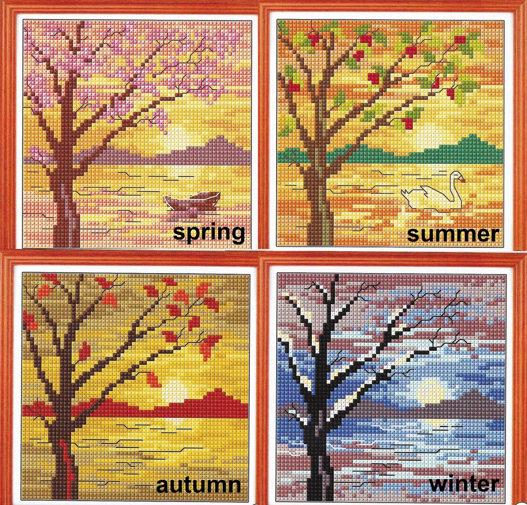 4 Seasons Cross Stitch Pattern, Pdf Instant Download Xstitch Design