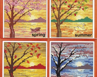 4 Seasons cross stitch pattern, pdf instant download xstitch design, pdf cross stitch pattern to download, aida count xstitch pdf pattern