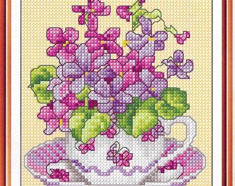 Flower cup 2 cross stitch design, pdf instant download xstitch design, pdf cross stitch pattern to download, aida count xstitch pattern