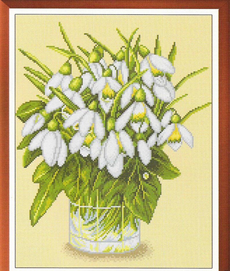 pdf instant download xstitch design Snowdrop flower cross stitch pattern aida count xstitch pattern pdf cross stitch pattern to download