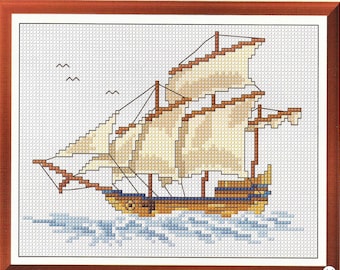 Ship pdf cross stitch design, pdf instant download xstitch design, pdf cross stitch pattern to download, aida count xstitch pdf pattern
