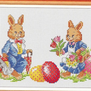 Easter Bunnies cross stitch, pdf instant download xstitch design, pdf cross stitch pattern to download, aida count xstitch pdf pattern