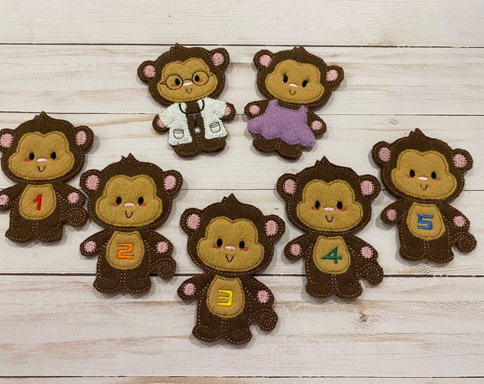 5 Little Monkeys Finger Puppets | Pretend Play, Educational Toy, Unique Gifts, Gifts for Kids, Handmade Finger Puppets