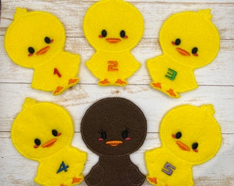 5 Little Ducks Finger Puppets | Pretend Play, Educational Toy, Unique Gifts, Gifts for Kids, Handmade Finger Puppets
