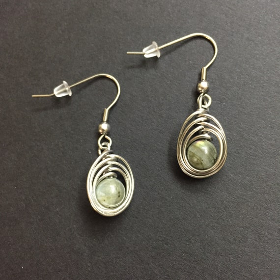 herringbone wire earrings wire wrap earrings Sterling silver drop earrings