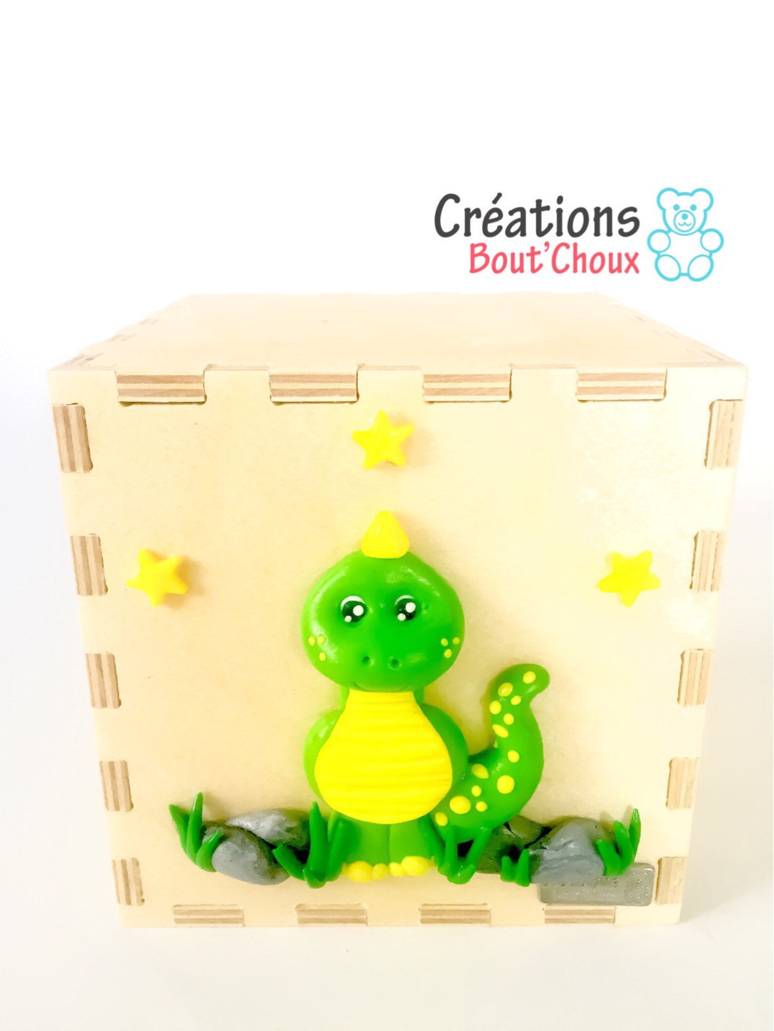 Wooden Money Box With Dinosaur in Polymer Clay Dinosaur Etsy