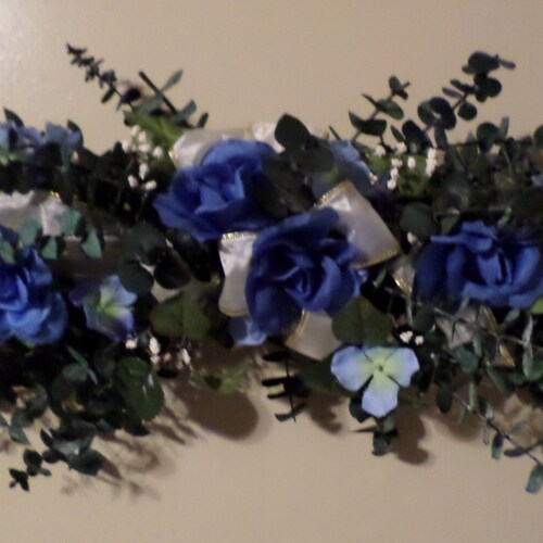 Decorative Blue Flower Swag Dried Floral Eucalyptus Wall Etsy