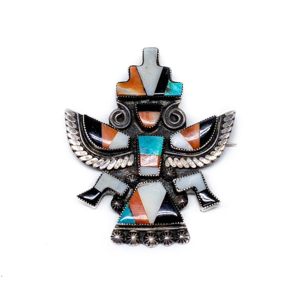 Incredible 1950s Zuni Knife-Wing Kachina Brooch