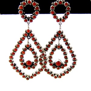 Multi-Stone Zuni Red Coral Snake Eye Dangle Earrings image 3