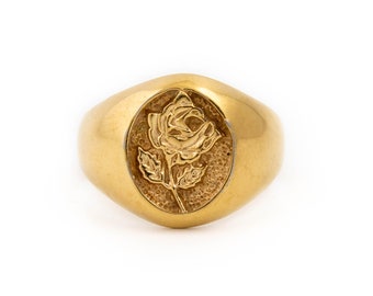 14 KT Gold Rose Flower Signet Ring