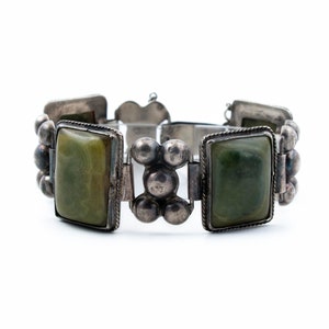 Panelled Olive Green Agate Taxco Bracelet image 1