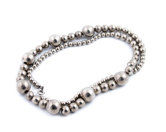 Long Strand Silver Taxco Bench Beaded Necklace