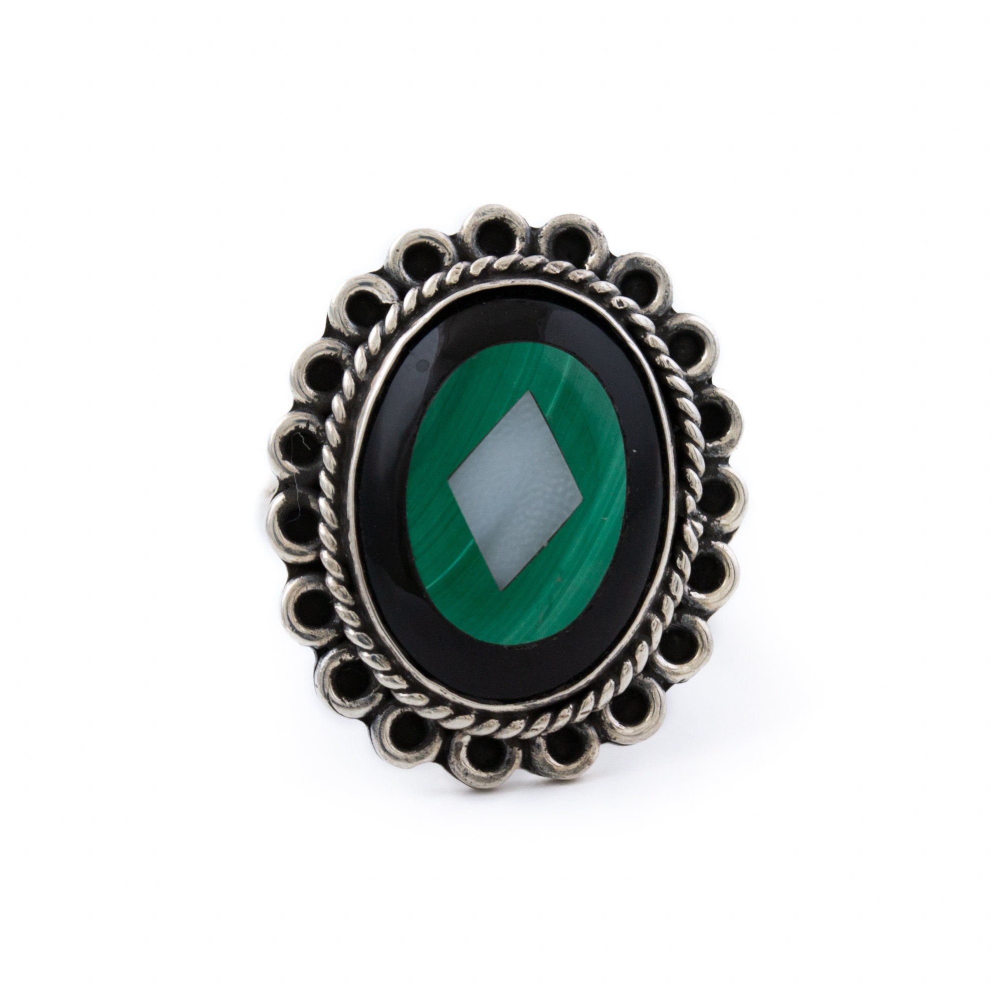 Malachite Sterling Silver inlaid rings sizes 9,11 3/4,12 13 