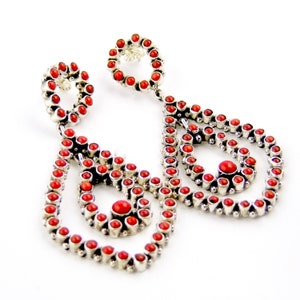 Multi-Stone Zuni Red Coral Snake Eye Dangle Earrings image 2