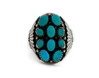 Silber x 1970 Dornröschen Türkis Türkis Cluster Navajo Ring