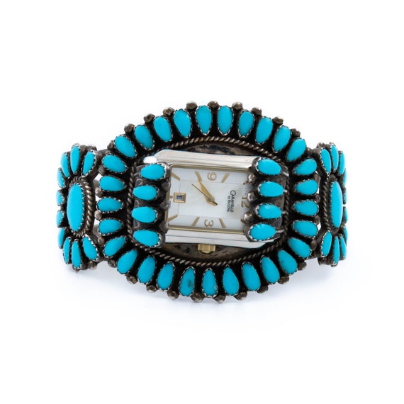 Striking Vintage Zuni Triple Inlay Turquoise Sterling Silver Bracelet Striking Vintage Zuni Triple Inlay Turquoise Sterling Silver Bracelet