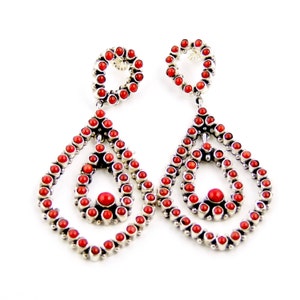 Multi-Stone Zuni Red Coral Snake Eye Dangle Earrings image 1