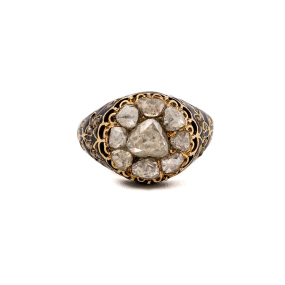 Antique Victorian Diamond & Enamel Gold Ring