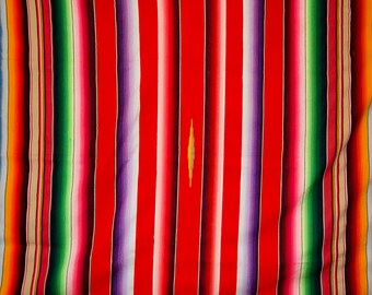Radiant 1950's Mexican Red-Toned Rainbow Serape Blanket