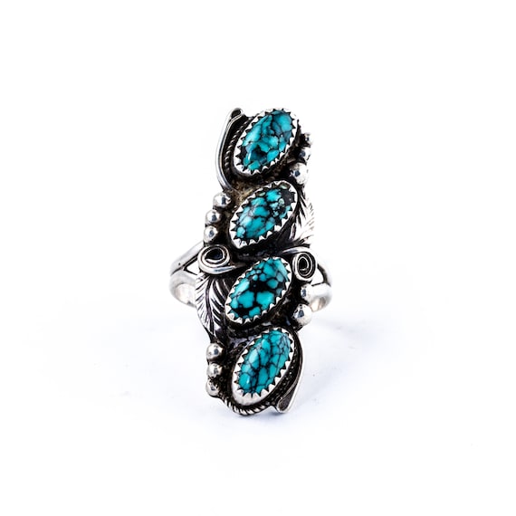 Stacked Blue Spiderweb Turquoise Navajo Ring