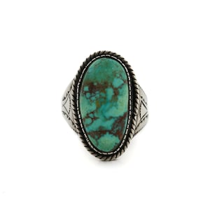 Hand-Hammered Sterling Silver &quot;Tom Willeto&quot; x Turquoise Navajo Ring