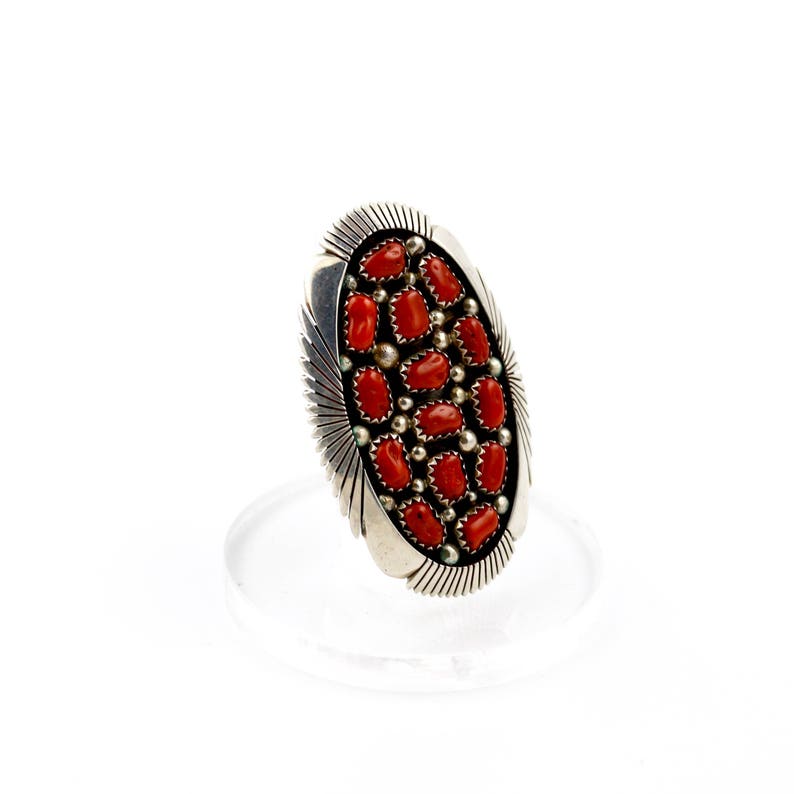 Vintage Multi-Stone Cluster Red Coral Navajo Ring