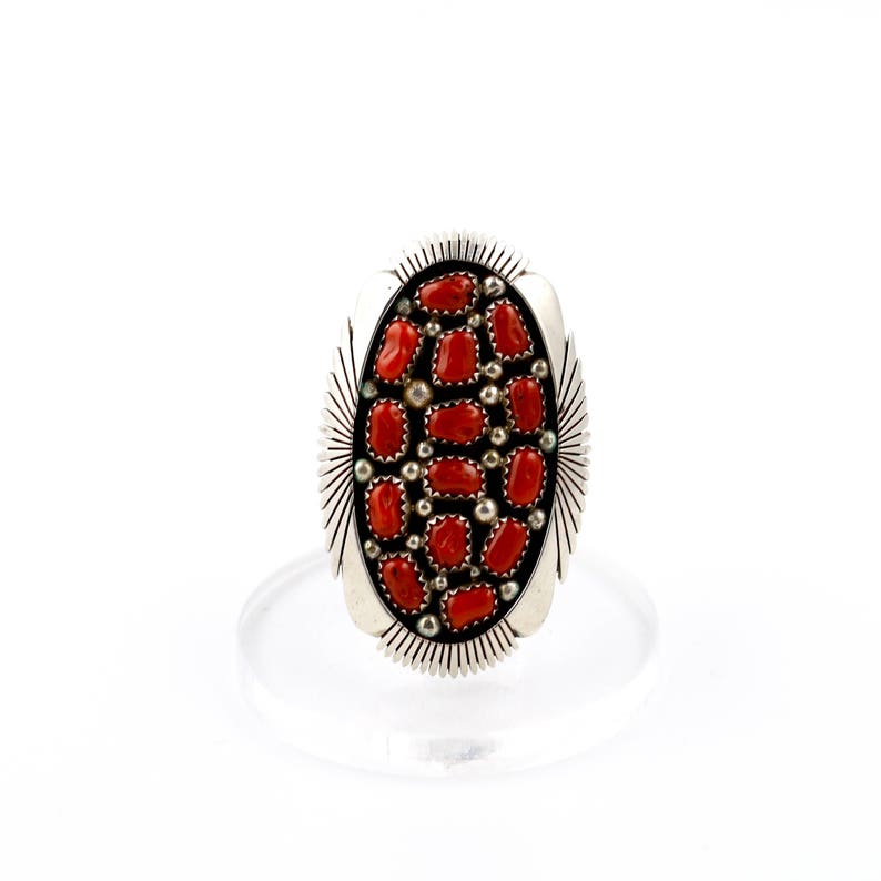 Vintage Multi-Stone Cluster Red Coral Navajo Ring