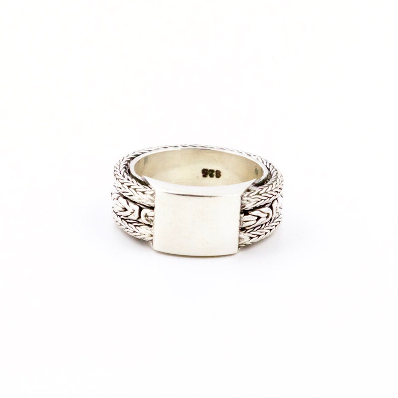 Heavy Flat Sterling Silver Bororbudur /& Snake Chain Byzantine Ring