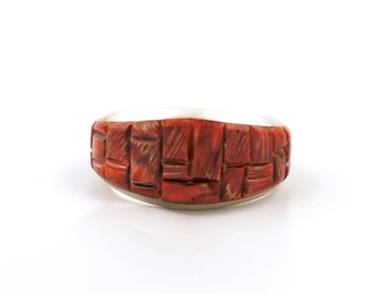 Heavy Sleek 1980's Cobblestone Inlay Spiny Oyster Navajo Cuff