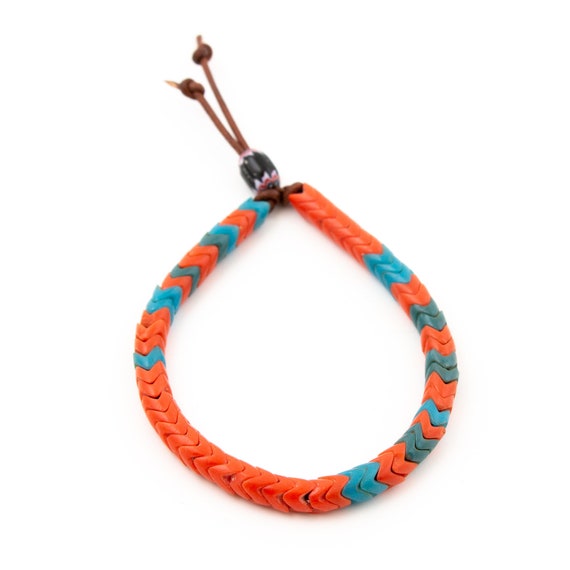 Colorful Red Dominant African Snake Bead Bracelet by Kingdom Etsy