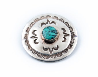 Traditional 1970&#39;s Stamped Navajo Pin w/ Hubei Turquoise